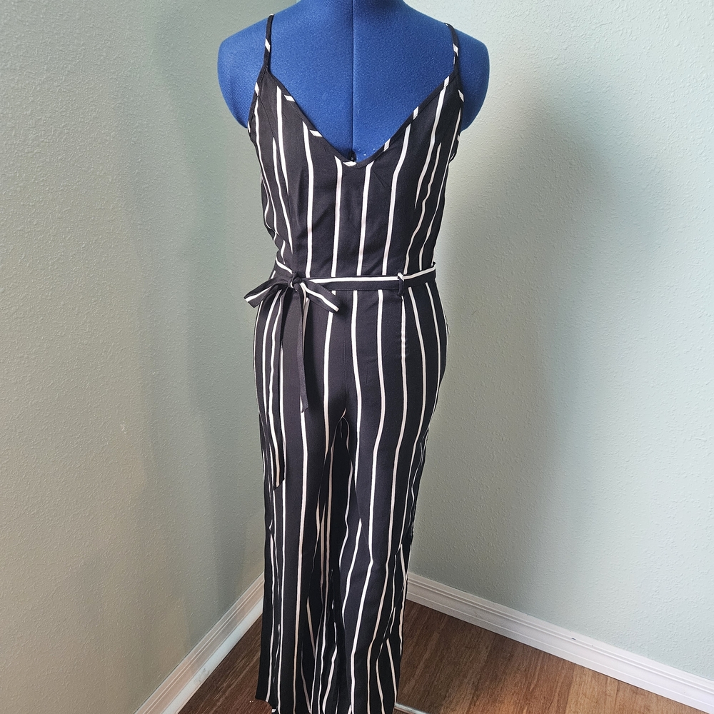 Forever 21 Black and White Vertical Striped Jumpsuit
